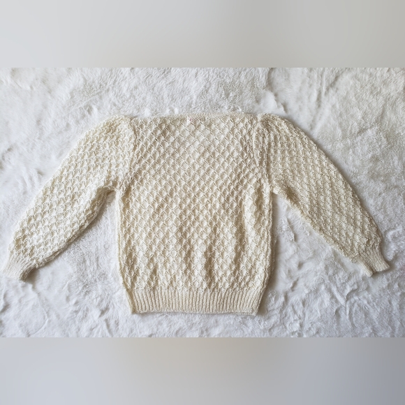 Sweater handknited Ivory Color with beads pearl Sz XS - Picture 3 of 8